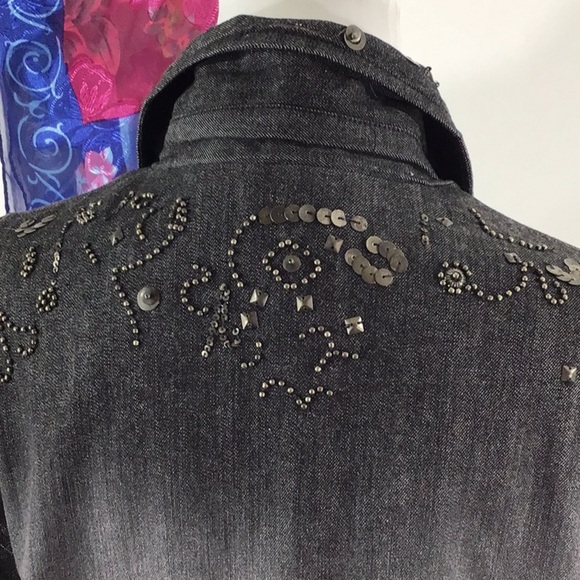 Chico’s black denim beaded moto jacket L - Picture 8 of 13